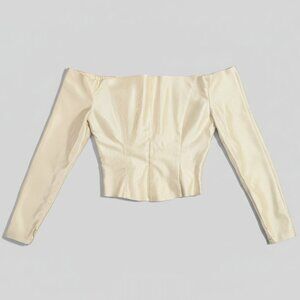 Vintage Krizia Ivory Ribbed Off-the-Shoulder Corset Top - EU 42